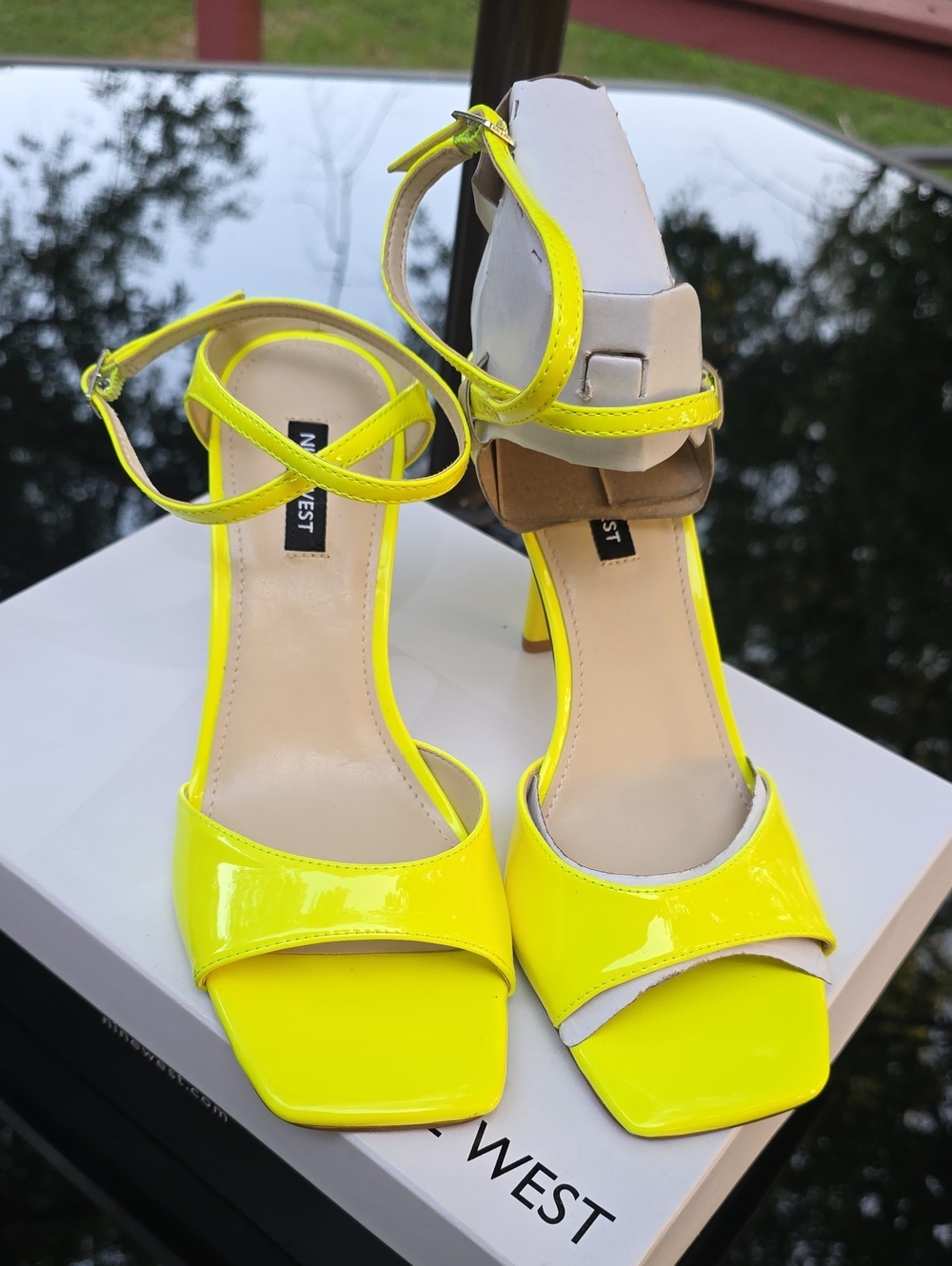 Nine West Neon Yellow Patent Ankle-Strap Heels
